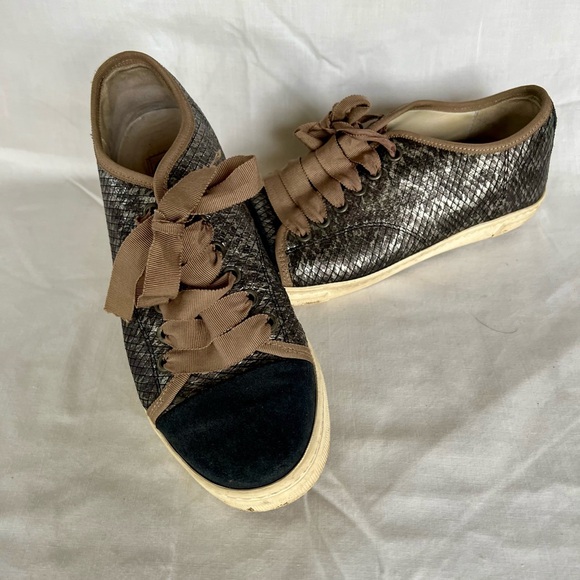 Lanvin Dark Silver Snakeskin Sneakers 38 - Picture 2 of 11